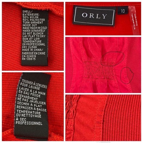 Orly Red Nylon with Ribbed Sides 3/4 Ruched Sleeves Zipper Front Jacket, 10 - Picture 16 of 16